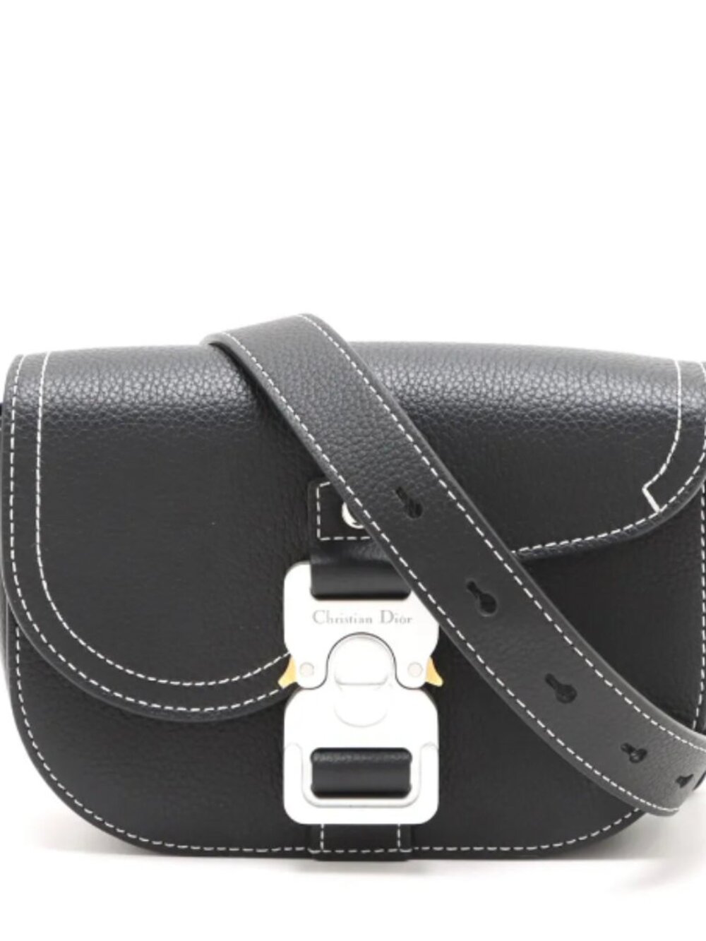 Christian Dior Saddle Leather Shoulder Bag Navy Blue